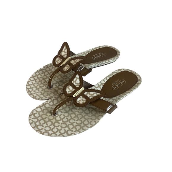 Women's Coach Petra Monogram Slide Flip Flops Shoes Size 6.5 Brown Butterfly - Picture 1 of 8